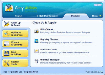 copie d'écran du logiciel sur le site de glarysoft