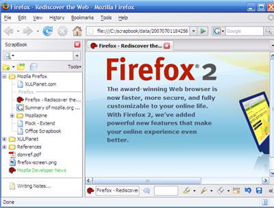 copie d'écran de l'extension scrapbook pour firefox.
