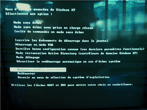 l'option de démarrage en mode sans échec de windows.