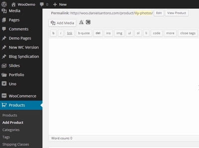 capture du back office d'un wordpress intégrant woocommerce.
