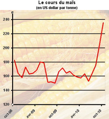 le prix du maïs est en hausse de 41% sur un an.