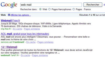 résultats de google pour la requête 'web mail'