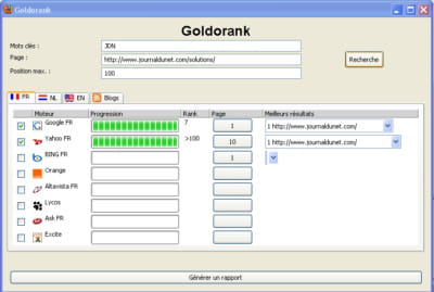accessible par le biais de l'ouglet 'outils', goldorank propose une analyse de