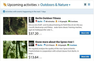 les prochaines activités 'outdoor' proposées sur berlin