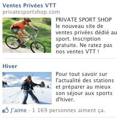 exemples de publicité, renvoyant vers un site tiers (en haut) et un élément