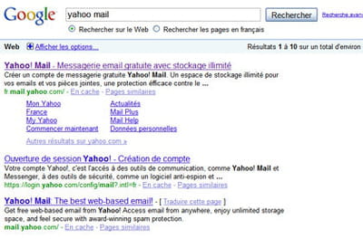 résultats de google pour la requête 'yahoo mail'
