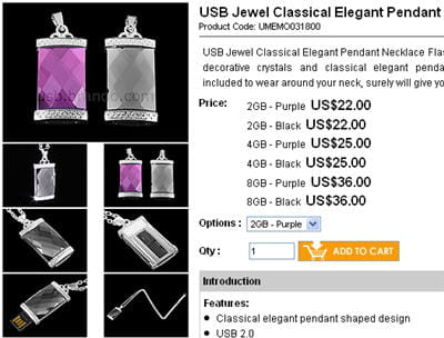 le collier usb en forme de pierre précieuse.