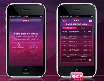 capture d'écran de l'application iphone de la sncf lancée en décembre 2009.