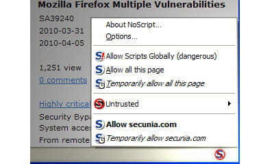 copie d'écran de l'extension noscript pour firefox.