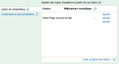 ajout de listes de remarketing pour un groupe d'annonces