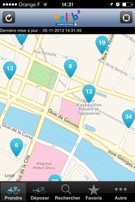localisation des points d'intérêts sur l'application vélib.