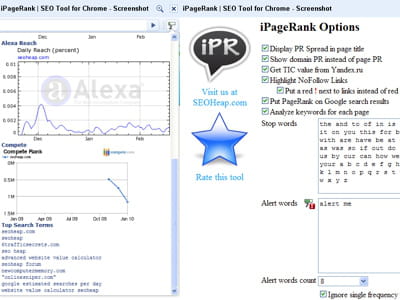 copie d'écran d'ipagerank, seo tool for chrome