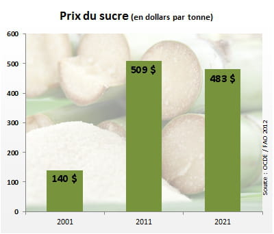 le prix du sucre atteindra 483 dollars par tonne en 2021.