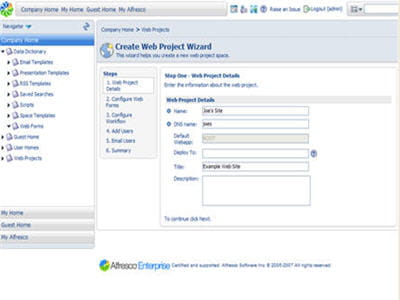 l'interface de la solution alfresco wcm