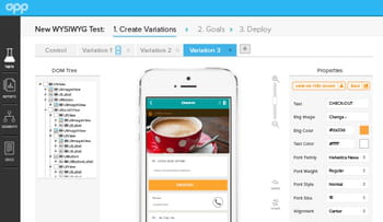 l'interface wysiwyg d'appiterate permet de créer des tests, appelés variations.