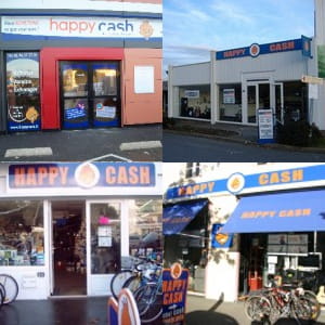 quatre façades de magasin happy cash.