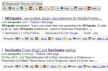 une fois activée, l'extension seoquake fait apparaître de nombreuses