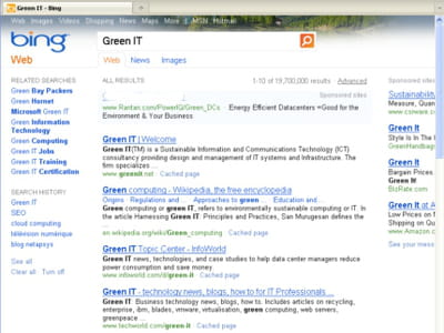 quatre premiers résultats de bing sur la requête green it.