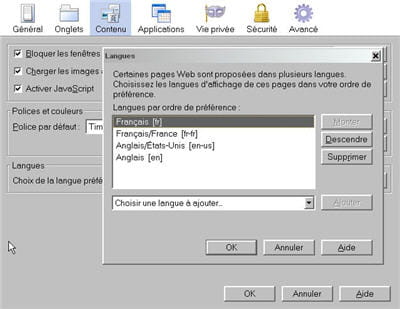le choix de la langue du contenu, et non de l'interface