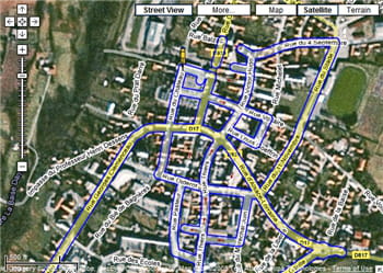 google street view propose les principales artères (cerclées de bleu) de la