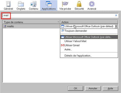 tapez 'mail' dans les applications pour accéder directement au choix du client