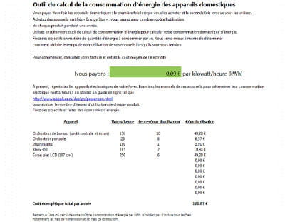 une feuille de calcul simple et bien faite
