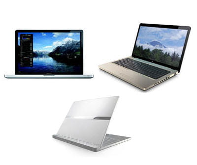 en haut à gauche, le macbook pro d'apple, à sa droite le hp g72-150ef, en bas le