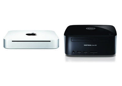 a gauche le mac mini, à droite le dell inspiron zino hd.
