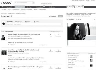 exemple d'un hub viadeo dédié à l'entreprise 2.0