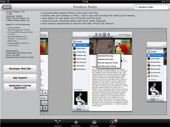 l'application pandora sur l'ipad