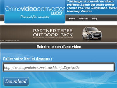 la page d'accueil du site