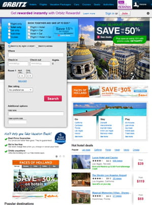 page d'accueil d'orbitz.