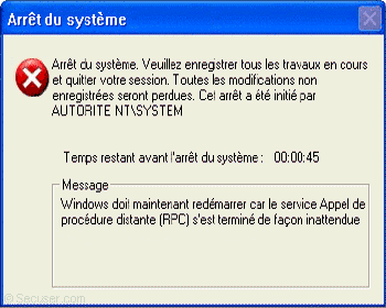 blaster provoquait des redémarrages intempestifs de windows.