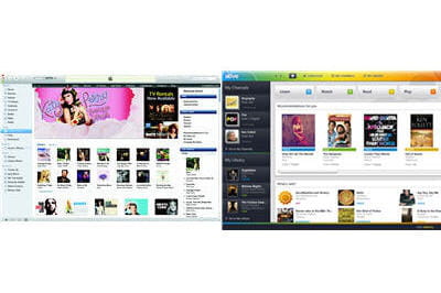 a gauche l'interface itunes d'apple, à droite le logiciel acer alive.