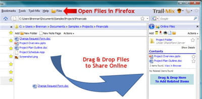 trail mix files permet de glisser dépsoer des fichiers depuis firefox vers de