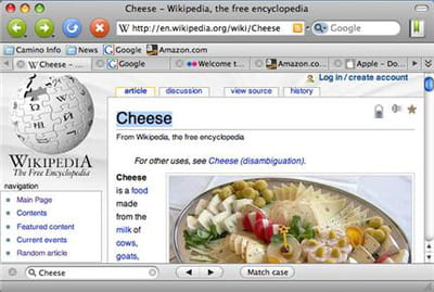 l'interface par défaut de camino, le navigateur pour mac os x
