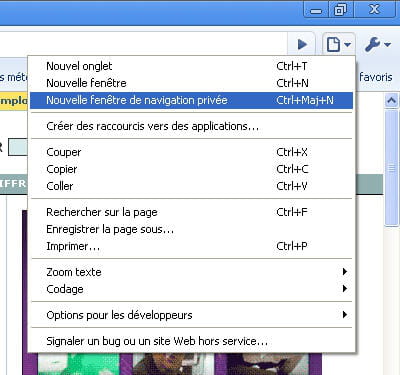 menu de droite sous google chrome