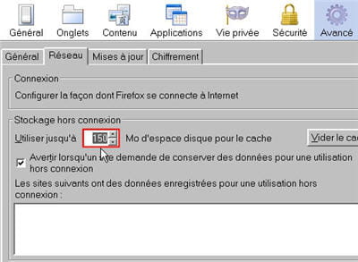 plus de mémoire de stockage pour gagner du temps sur vos sites préférés