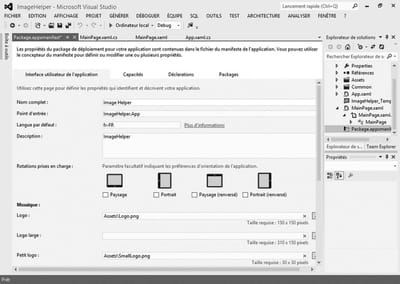 figure 2.7 - la fenêtre d'affichage du manifeste de l'application. 