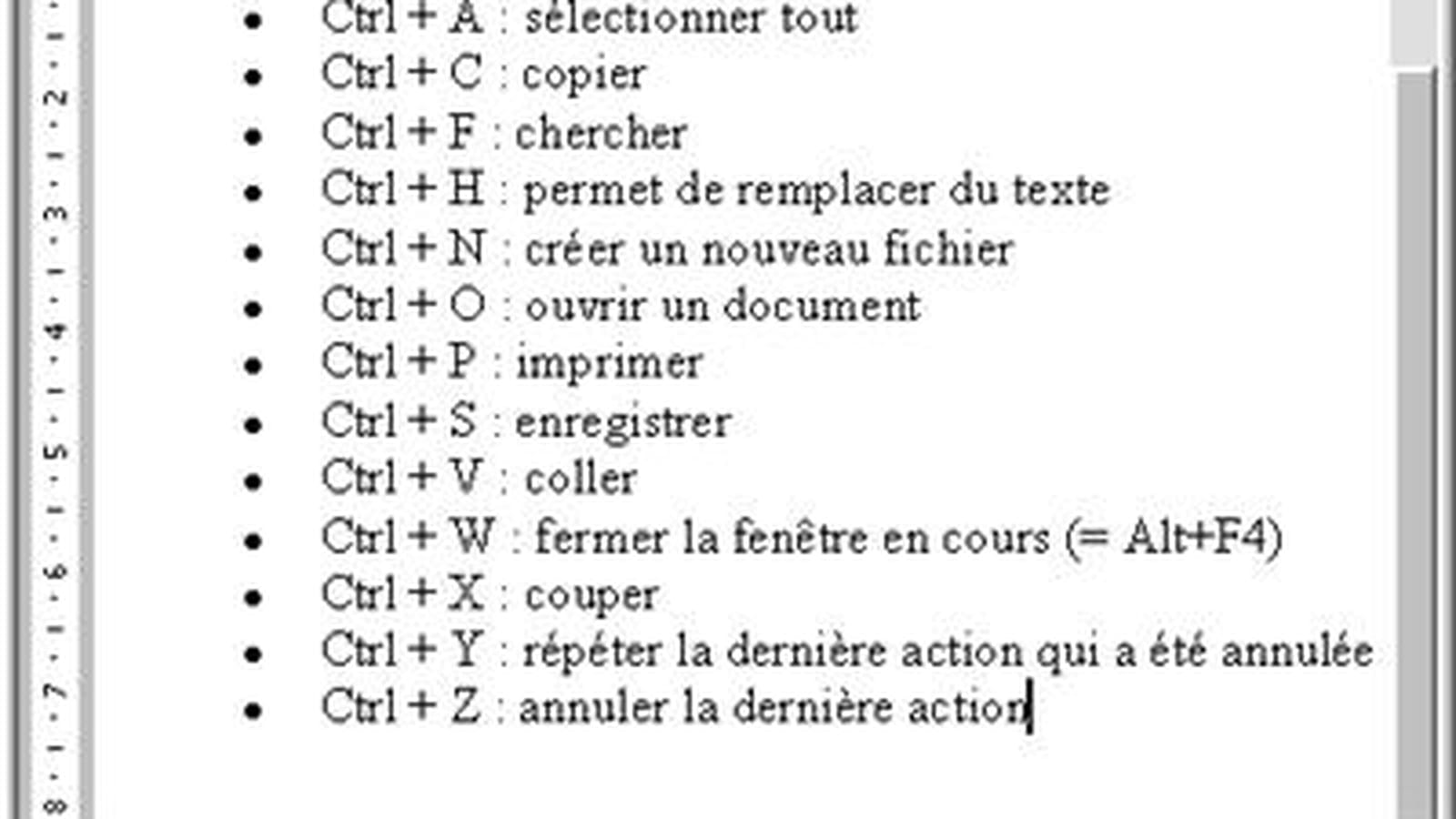 Raccourcis usuels pour Windows