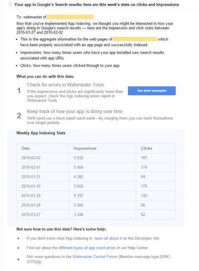 app indexing message