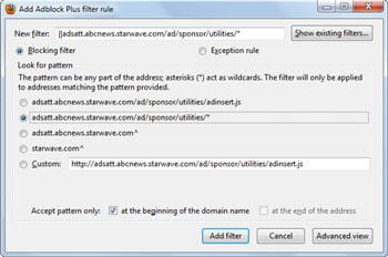 copie d'écran du module adblock plus.