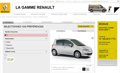 exemple du configurateur de renault.fr