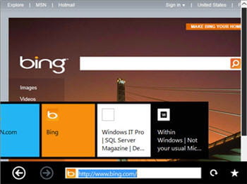 copie d'écran de l'interface d'internet explorer en version immersive sous