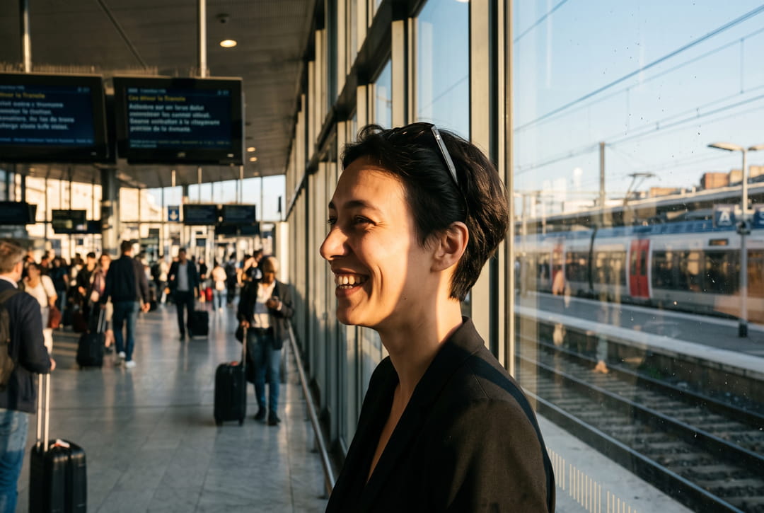 Portrait en gare généré par Nano Banana