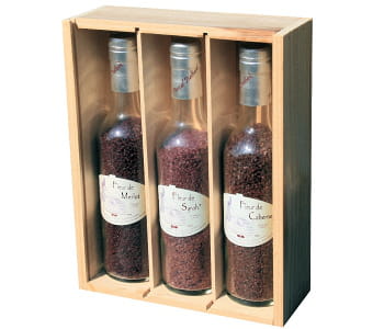 le sel vendu en bouteilles est aromatisé au merlot, syrah et cabernet.