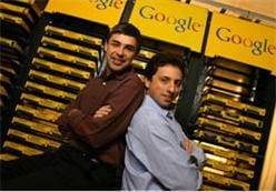 les deux fondateurs larry page et sergey brin, en 2003