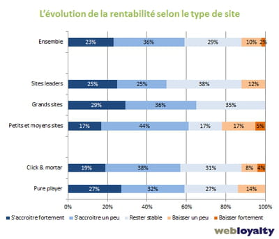 evolution de la rentabilité selon le type de site marchand