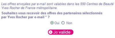 exemple d'inscription à la newsletter yaves rocher. 