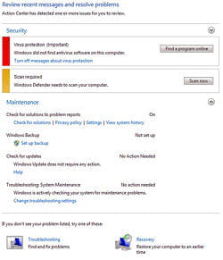 action center centralise l'ensemble des options de sécurité de windows 7.